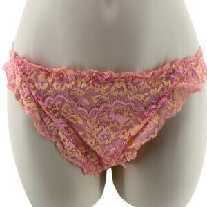 Victoria Secret Dream Angels Orange Pink Lace Thong Panty Womens Medium
